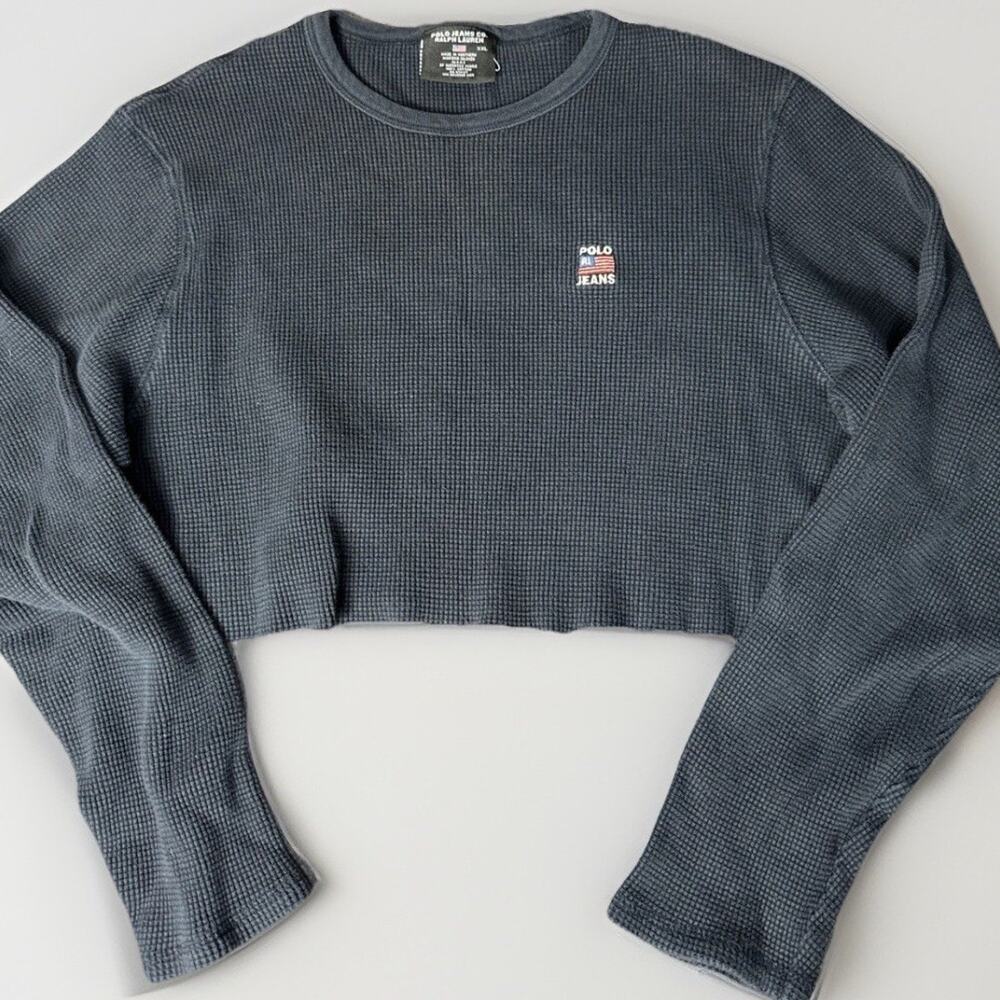 Polo Jeans Co. Waffle Knit Thermal Shirt Size XXL Navy Ralph Lauren Vintage Crop